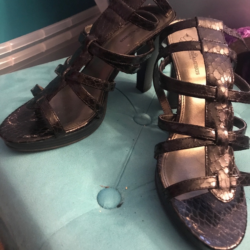Sexy Black with Snake Print Strappy Heel